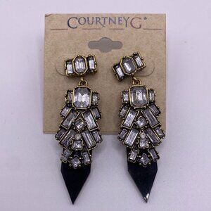 Courtney G Black Goldtone Bling Dangle Earrings New